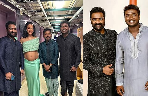 റിയാനയ്ക്കൊപ്പം കാല ഭൈരവനും രാഹുൽ സിപ്ലിഗഞ്ചും കൊറിയോഗ്രാഫർ പ്രേം രക്ഷിതും/ ട്വിറ്റർ