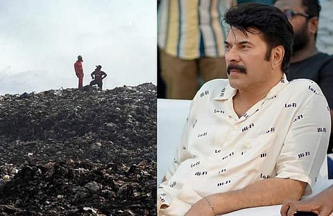 ബ്രഹ്മപുരം തീപിടുത്തം/ എക്സ്പ്രസ് ചിത്രം, മമ്മൂട്ടി/ ചിത്രം; ഫെയ്സ്ബുക്ക്