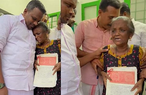 മോളി കണ്ണമാലിക്ക് ഫിറോസ് കുന്നംപറമ്പിൽ ആധാരം എടുത്തുനൽകിയപ്പോൾ/ വിഡിയോ സ്ക്രീൻഷോട്ട്