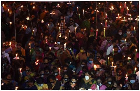 ഹാഥ്രസ് കൊലപാതകത്തില് പ്രതിഷേധിച്ച് നടന്ന പ്രകടനം/ഫയല്