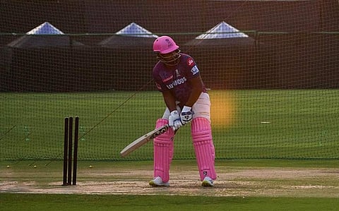 സഞ്ജു സാംസൺ പരിശീലനത്തിൽ/ ട്വിറ്റർ