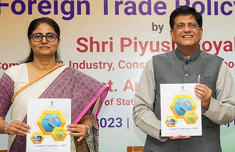 കേന്ദ്രമന്ത്രി പീയുഷ് ഗോയല് വിദേശ വ്യാപാര നയം 2023 പ്രകാശനം ചെയ്യുന്നു, പിടിഐ