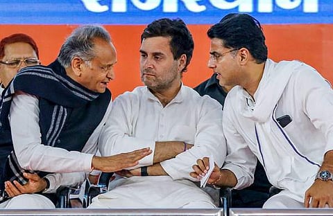 രാഹുല് ഗാന്ധിക്കും അശോക് ഗെഹ്ലോട്ടിനുമൊപ്പം സച്ചിന് പൈലറ്റ്/ ഫയല്