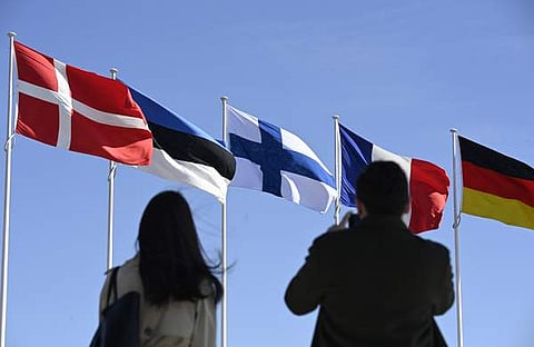 നാറ്റോ ആസ്ഥാനത്ത് ഫിന്ലന്ഡ് പതാക ഉയര്ത്തിയപ്പോള്/എഎഫ്പി