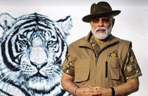 ബന്ദിപ്പൂര് ടൈഗര് റിസര്വില് പ്രധാനമന്ത്രി നരേന്ദ്രമോദി, പിടിഐ