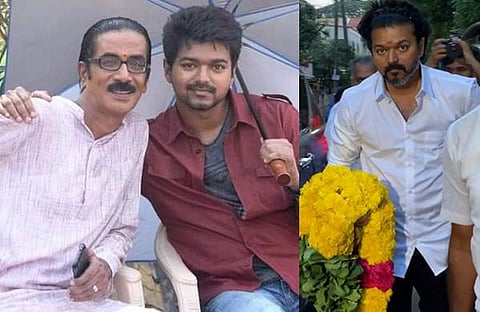 മനോബാലയും വിജയും, മനോബാലയ്ക്ക് ആദരാഞ്ജലി അർപ്പിക്കാൻ വിജയ് എത്തിയപ്പോൾ/ ചിത്രം; ട്വിറ്റർ