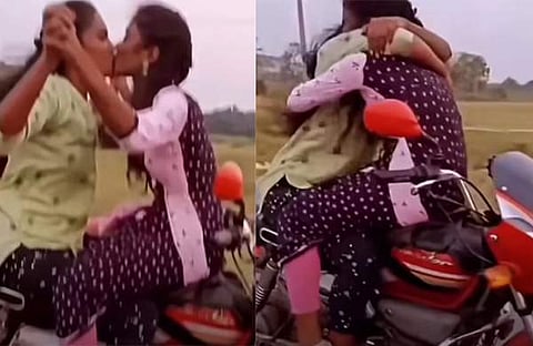 ബൈക്കിൽ യുവതികളുടെ അഭ്യാസപ്രകടനം/ ചിത്രം സ്ക്രീൻഷോട്ട്