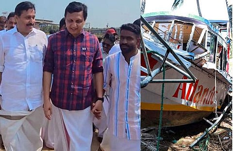 മന്ത്രിമാർക്കൊപ്പം മുഹാജിദ്, അപകടത്തിൽപ്പെട്ട ബോട്ട്