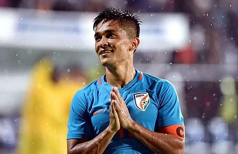 മത്സരത്തില് ഹാട്രിക് നേടിയ സുനില് ഛേത്രി/ ട്വിറ്റര്