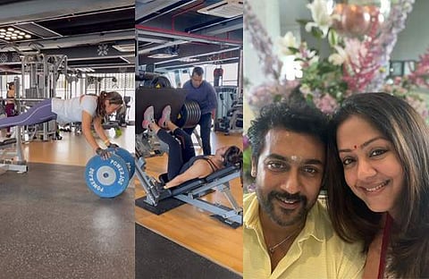 ജ്യോതിക വർക്കൗട്ട് വിഡിയോയിൽ നിന്ന്, ജ്യോതികയും സൂര്യയും/ ഇൻസ്റ്റഗ്രാം