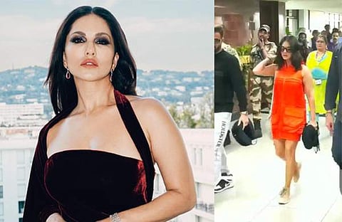 സണ്ണി ലിയോണി/ ഫെയ്സ്ബുക്ക്, സണ്ണി തിരുവനന്തപുരം വിമാനത്താവളത്തിൽ എത്തിയപ്പോൾ/ വിഡിയോ സ്ക്രീൻഷോട്ട്