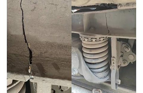 കൊല്ലം–ചെന്നൈ എഗ്മൂർ എക്സ്പ്രസിന്റെ സ്ലീപ്പർ കോച്ചിന്റെ അടിഭാഗത്ത് കണ്ടെത്തിയ വിള്ളൽ