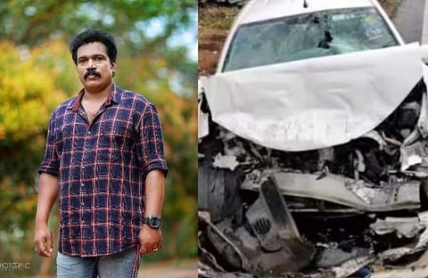 ബിനു അടിമാലി/ചിത്രം: ഫേയ്സ്ബുക്ക് , അപകടത്തിൽപ്പെട്ട വാഹനം/ ടെലിവിഷൻ സ്ക്രീൻഷോട്ട്