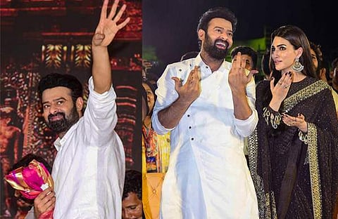 പ്രഭാസും കൃതിയും ആദിപുരുഷ് ട്രെയിലർ ലോഞ്ചിനിടെ/ പിടിഐ