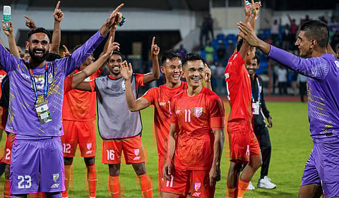 ഫൈനലിലേക്കുള്ള മുന്നേറ്റം ആഘോഷിക്കുന്ന ഇന്ത്യൻ ടീം/ പിടിഐ