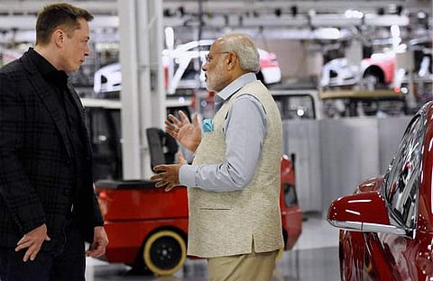 ടെസ്ല സന്ദര്ശന വേളയില് പ്രധാനമന്ത്രി നരേന്ദ്രമോദി ഇലോണ് മസ്കിനൊപ്പം, ഫയല്/ പിടിഐ