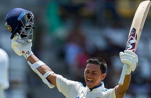 കന്നി സെഞ്ചുറി നേട്ടം ആഘോഷിക്കുന്ന യശസ്വി ജയ്സ്വാൾ/ ചിത്രം: പിടിഐ