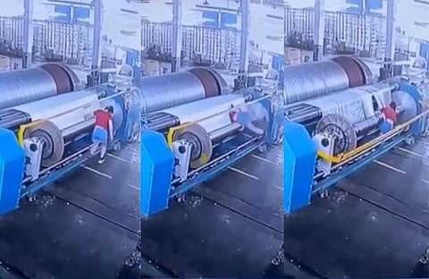 റോളിങ് മെഷീനിൽ അകപ്പെട്ടുപോയ സ്ത്രീയുടെ അത്ഭുത രക്ഷപ്പെടൽ/ ട്വിറ്റർ