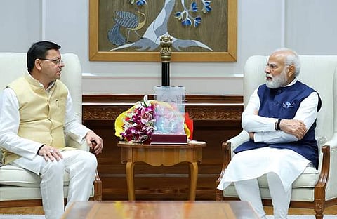 പുഷ്കര് സിങ് ധാമി പ്രധാനമന്ത്രിയുമായി കൂടിക്കാഴ്ച നടത്തുന്നു/ട്വിറ്റര്