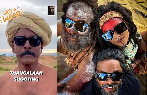 വിക്രം മാളവികയ്ക്കും പാ രഞ്ജിത്തിനുമൊപ്പം/ ട്വിറ്റർ