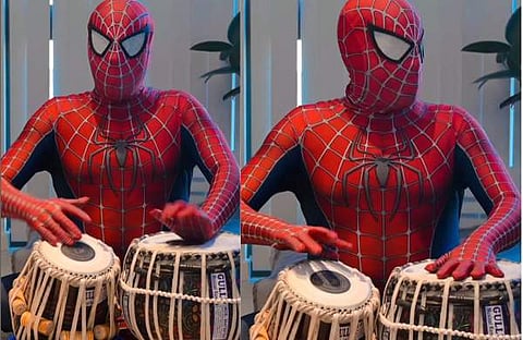 തബല വായിക്കുന്ന സ്പൈഡർമാൻ/ ഇൻസ്റ്റഗ്രാം