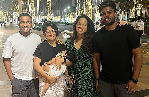 ബേസിൽ, ഭാര്യ എലിസബത്ത്, ബേസിലിന്റെ മകൾ ഹോപ്, സഞ്ജുവിന്റെ ഭാര്യ ചാരുലത, സഞ്ജു സാംസൺ/ ഇൻസ്റ്റഗ്രാം