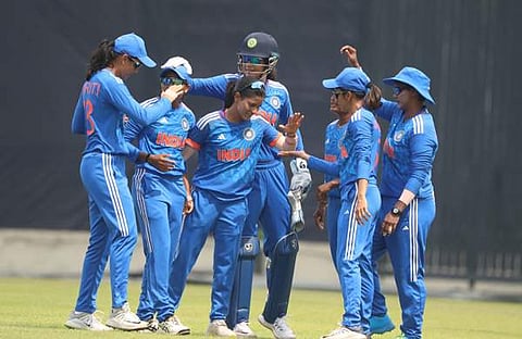 ഇന്ത്യന് വനിത താരങ്ങളുടെ ആഹ്ലാദ പ്രകടനം, image credit: BCCI WOMEN