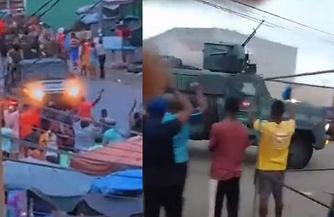 സൈനികര്ക്കൊപ്പം ആഹ്ലാദം പങ്കുവയ്ക്കുന്ന ആള്ക്കൂട്ടം/ട്വിറ്റര് വീഡിയോ സക്രീന്ഷോട്ട്