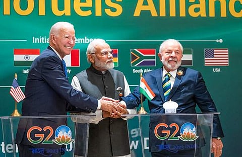 ജി 20 ഉച്ചകോടിയില് മോദിയും ബൈഡനും ലുല ഡ സില്വയും/ എഎന്ഐ