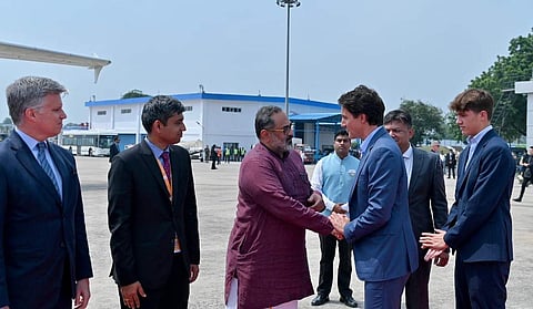 ജസ്റ്റിന് ട്രൂഡോയെ രാജീവ് ചന്ദ്രശേഖര് യാത്രയാക്കുന്നു/ എക്സ്