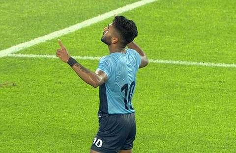 ഇന്ത്യക്കായി സമനില ഗോൾ നേടിയ മലയാളി താരം രാഹുൽ കെപി/ ട്വിറ്റർ