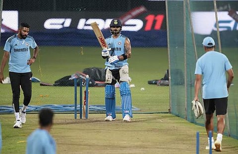 ഇന്ത്യൻ താരം വിരാട് കോഹ്ലി പരിശീലനത്തിൽ/ പിടിഐ