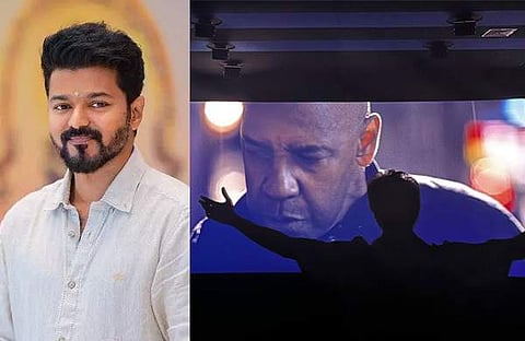 വിജയ്, ഡെൻസെൽ വാഷിങ്ടണ്ണിനെ കണ്ട് ആവേശം കൊള്ളുന്ന വിജയ്/ ട്വിറ്റർ