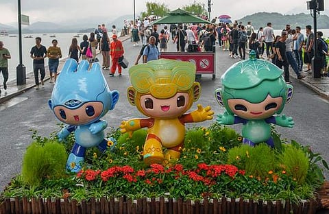 19–ാം ഏഷ്യൻ ഗെയിംസ് ഉദ്ഘാടനത്തിനൊരുങ്ങി ഹാങ്ചോ /ഫോട്ടോ: പിടിഐ