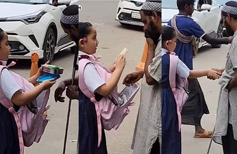 യാചകന് ഭക്ഷണം നൽകുന്ന പെൺകുട്ടി/ വിഡിയോസ്ക്രീൻഷോട്ട്