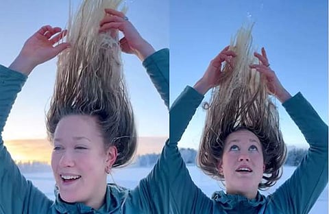 യുവതിയുടെ മുടി തണുത്തുറഞ്ഞു/ ഇൻസ്റ്റഗ്രാം