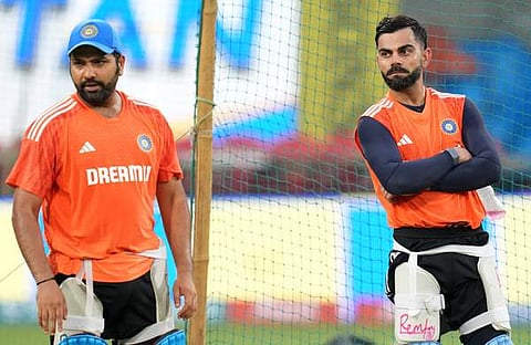 പരിശീലനത്തിനിടെ രോഹിതും കോഹ്ലിയും/ ട്വിറ്റർ