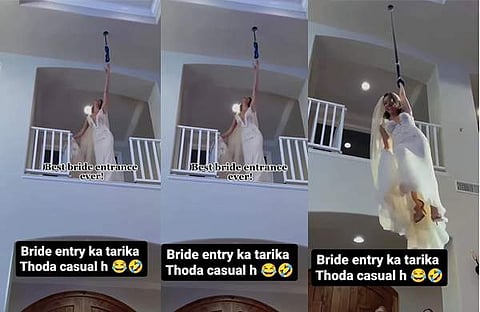 വധു കയറിൽ തൂങ്ങി വിവാഹ വേദിയിൽ/ ഇൻസ്റ്റഗ്രാം