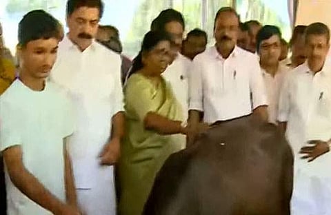 മന്ത്രിമാർ കുട്ടിക്കർഷകരുടെ വീട്ടിലെത്തിയപ്പോൾ/ ടിവി ദൃശ്യം