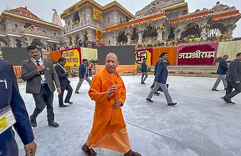 രാമപ്രതിഷ്ഠ ചടങ്ങിനെത്തിയ യോഗി ആദിത്യനാഥ്/ പിടിഐ