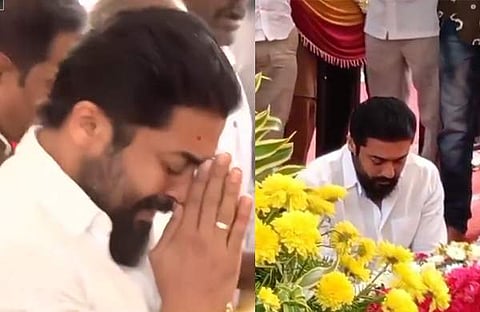 വിജയകാന്തിന്റെ ശവകുടീരത്തിന് മുന്നിലിരുന്ന് കരയുന്ന സൂര്യ/ വിഡിയോ സ്ക്രീൻഷോട്ട്