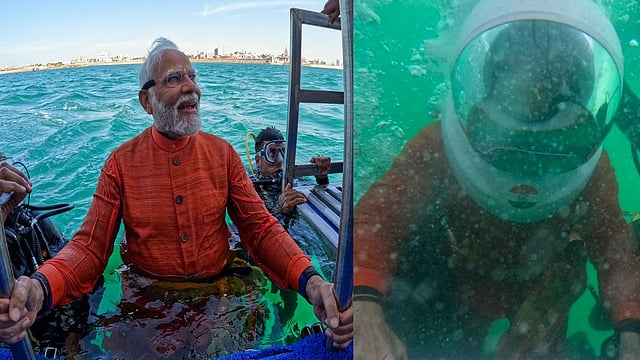 കടലില്‍ മുങ്ങി പ്രാര്‍ത്ഥന നടത്തി പ്രധാനമന്ത്രി; സ്‌കൂബ ഡൈവിങ് ചിത്രങ്ങള്‍ വൈറല്‍