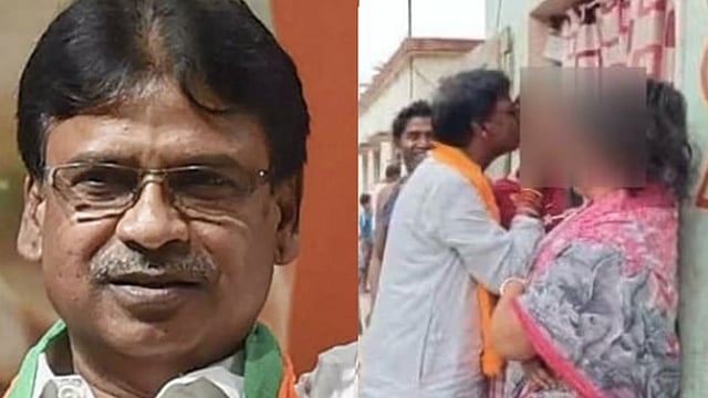 തെരഞ്ഞെടുപ്പ് പ്രചാരണത്തിനിടെ യുവതിയുടെ കവിളില് ചുംബിച്ചു, ബിജെപി സ്ഥാനാര്ഥി വെട്ടിലായി