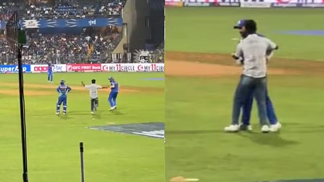 ആരാധകന് കുതിച്ചെത്തി, ഞെട്ടി പിന്മാറി രോഹിത്, ഐപിഎല്ലില് സുരക്ഷാ വീഴ്ച, വിഡിയോ
