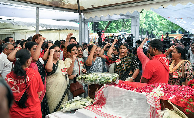 last respects to deceased CPM leader Sitaram Yechury
