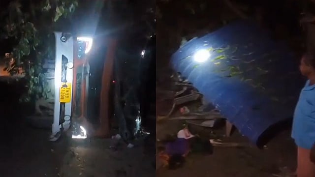 ബസ് സ്റ്റോപ്പിലേക്ക് പാഞ്ഞുകയറി ലോറി മറിഞ്ഞു