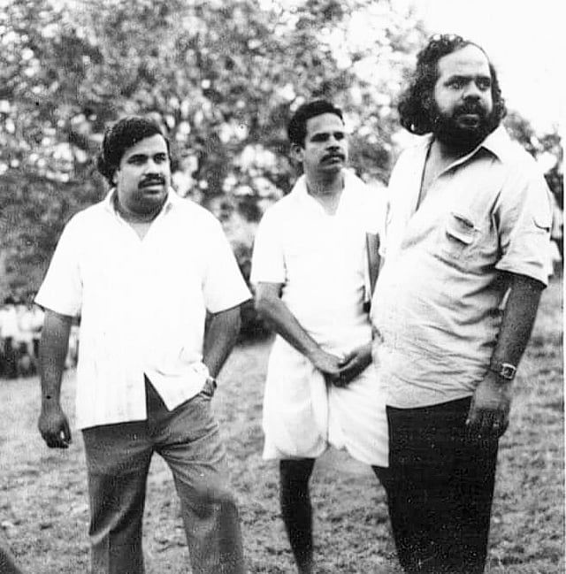 കാറ്റത്തെ കിളിക്കൂടിന്റെ ലൊക്കേഷനില് പി.വി. ഗംഗാധരന്, ടി. ദാമോദരന്, ഭരതന് എന്നിവര്