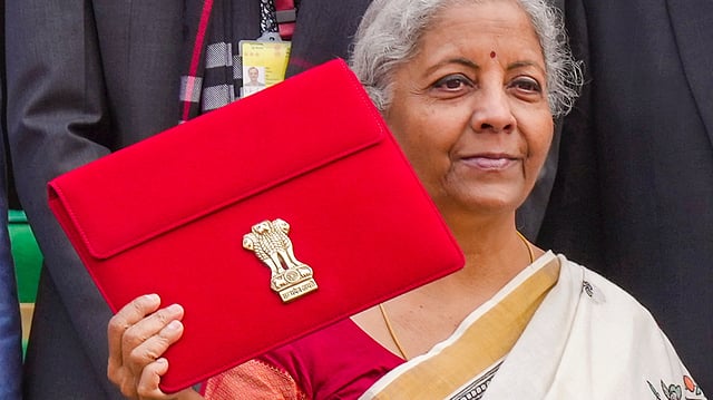 Union Finance Minister Nirmala Sitharaman outside the Finance Ministry ahead of the presentation of the Union Budget 2025-26