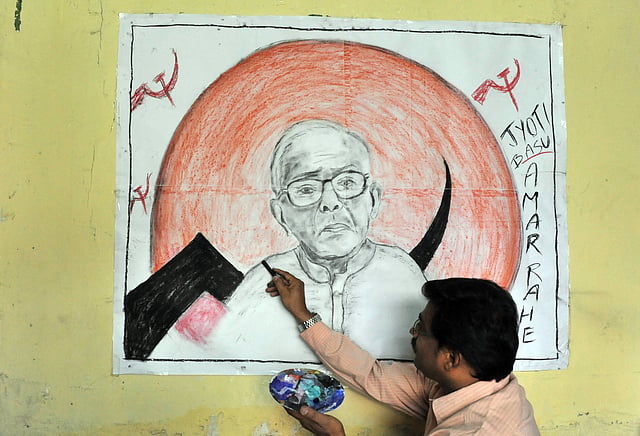 ജ്യോതിബസുവിന്റെ ചിത്രം വര്യ്കക്ുന്ന ചിത്രകാരന്
