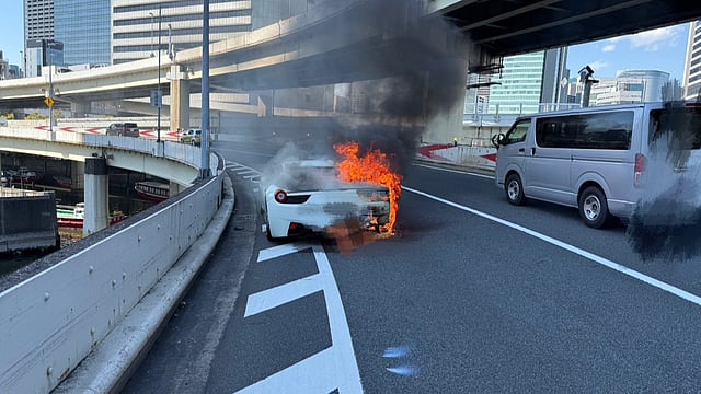 Ferrari car burns with an hour after delivery